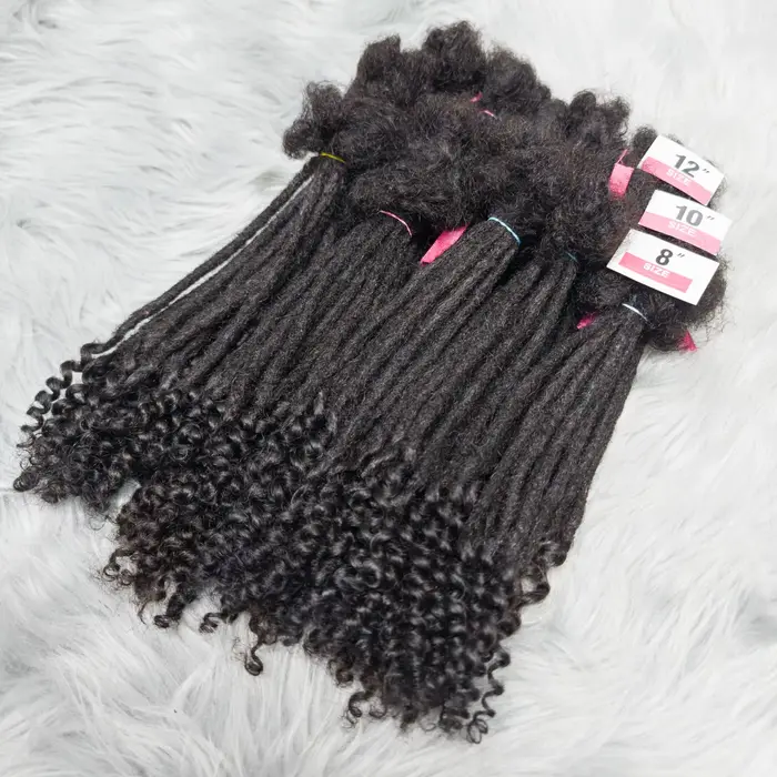 Extensions de dreadlock de cheveux humains naturels avec extrémités bouclées 8-12 pouces Extension de serrures de queue bouclée à la main pour femmes hommes 10 brins