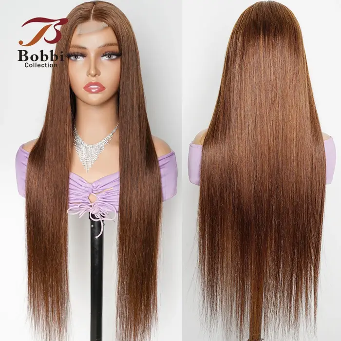 Perruque de cheveux 100% naturels bruns 2x6