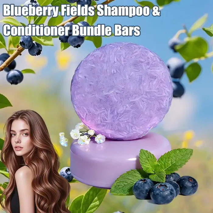 Pack Shampoing et Après-Shampoing Solides à la Myrtille pour Cheveux Fins et Frisés