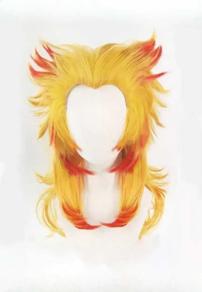 Perruque de cosplay Kyojuro Rengoku, cheveux synthétiques mélangés rouge et jaune résistants à la ch