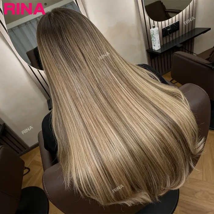 Highlight frêne Blonde dentelle avant perruques cheveux humains pré-plucked 180% densité droite 13x4