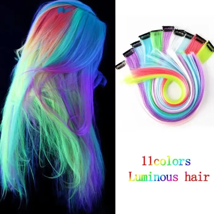Extensions capillaires synthétiques colorées à Clip lumineux