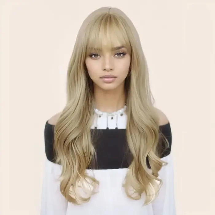 Sabrina – perruque de charpentier longue blonde avec frange