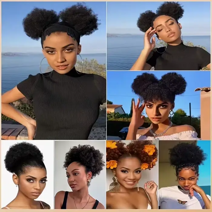 Chignon afro bouclé, queue de cheval synthétique courte et crépue pour femme, extensions de chignon afro bouclé avec cordon de serrage