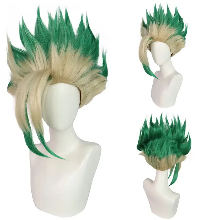 Anime Ishigami Senku ‌ ‌ Cosplay cheveux synthétiques Dr.Stone vert dégradé adapté aux fêtes quotidiennes jeu de rôle