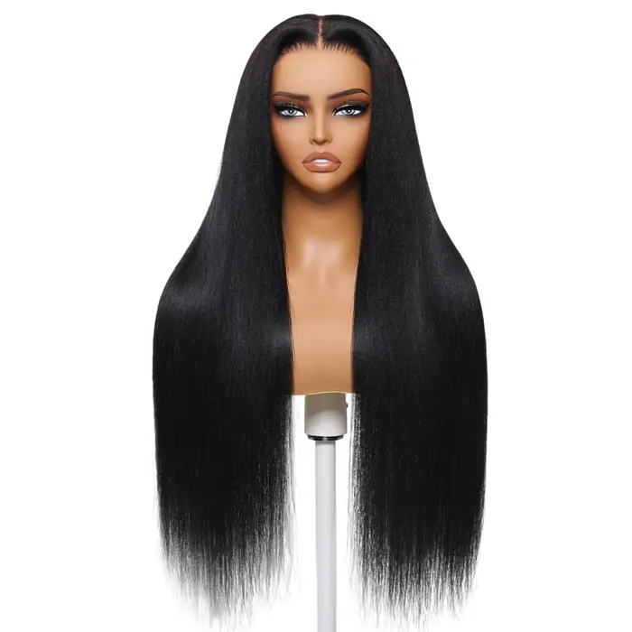 Perruque sans colle Klaiyi Hair 7x5 Bye Bye Knots, cheveux humains Yaki lisses, pré-épilée, nœuds pré-décolorés