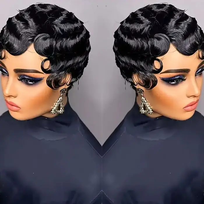 Style en couches de perruque de coupe de lutin de vague de cheveux humains élégants pour les femmes