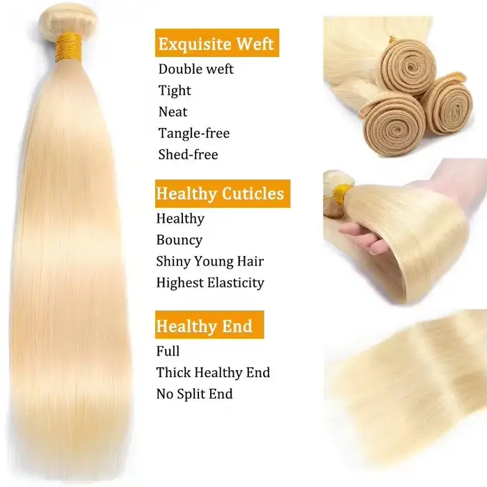 Extensions de Cheveux Humains Blonds Raides Longs de 24, 26, 28, 30 Pouces – Bundles de Cheveux Remy