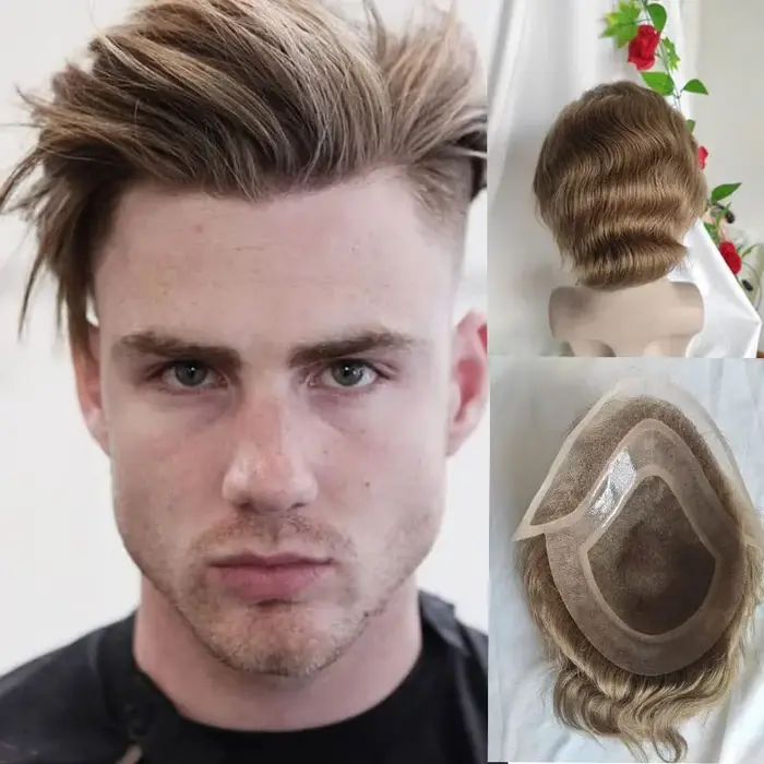 Prothèse capillaire pour homme en dentelle frontale avec dessus en mono