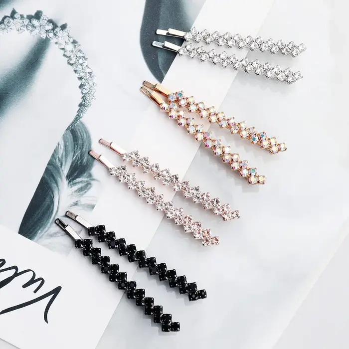 Pinces à cheveux en métal strass brillant pour femmes