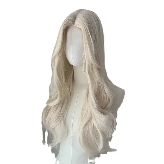Perruque synthétique longue bouclée en or blanc