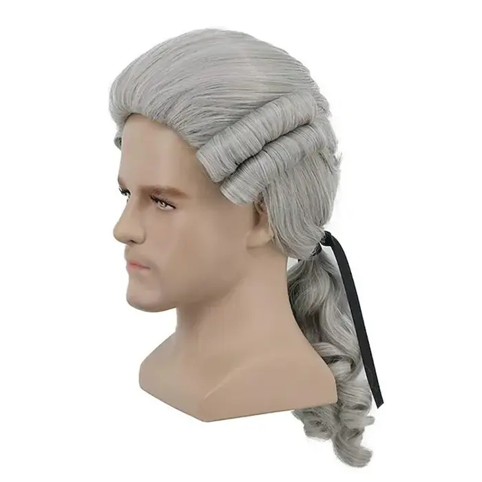 QQXCAIW cheveux synthétiques Colonial Cosplay perruque pour avocat gris noir blanc perruques longues