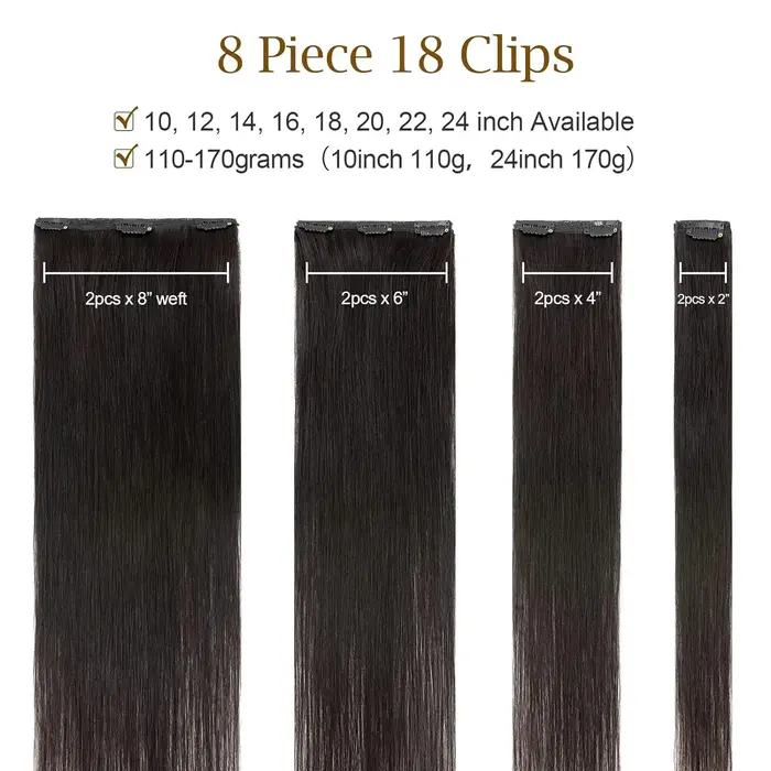 Extensions de cheveux humains 100% non traités, 120G/8 pièces, à clips droits, cheveux vierges brési