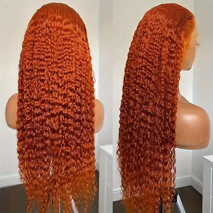 Perruques Lace Front Lafino Water Wave Ginger Orange en Cheveux Humains Colorés 350, Perruque Humain