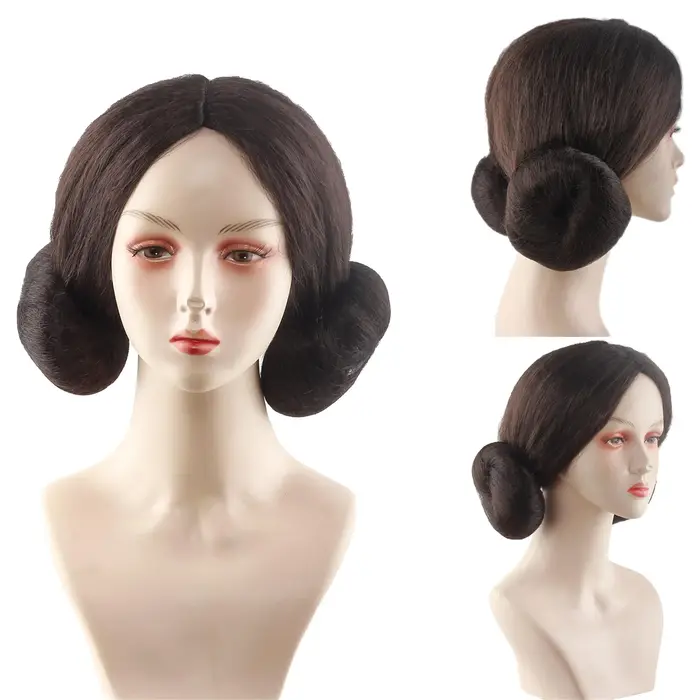 Leia Organa – perruque de Cosplay synthétique en Fiber chimique, cheveux synthétiques marron, Double