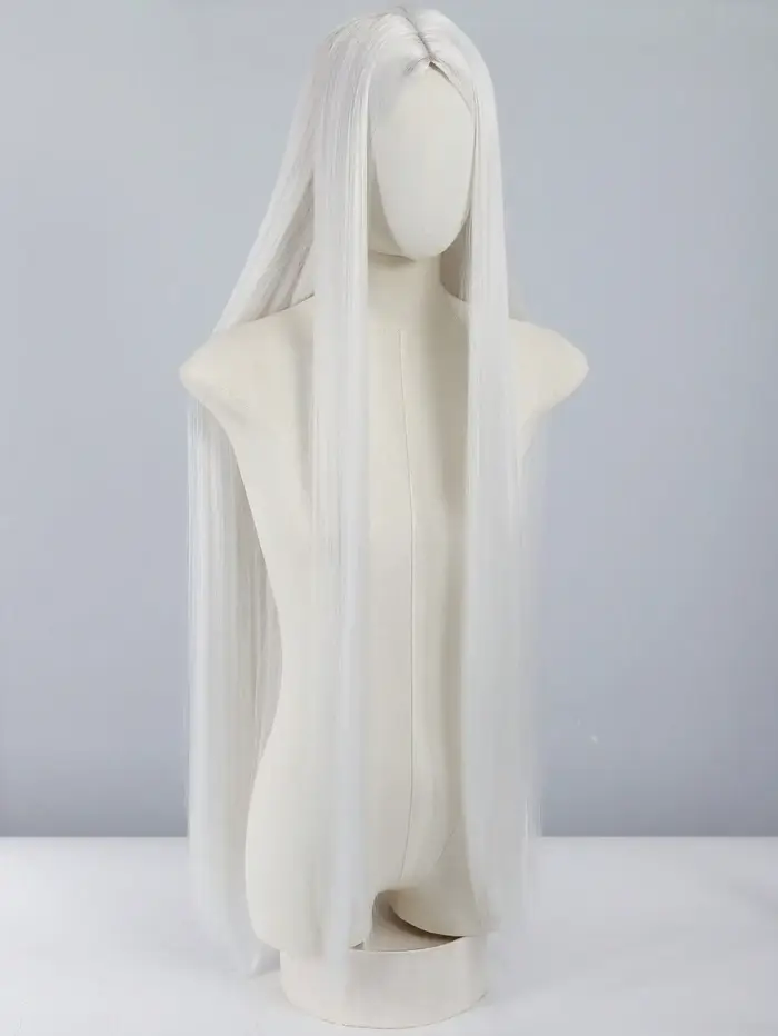 Perruque blanche naturelle à raie centrale pour femme