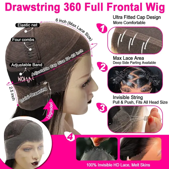 Perruque Full Lace Wig sans colle naturelle ondulée
