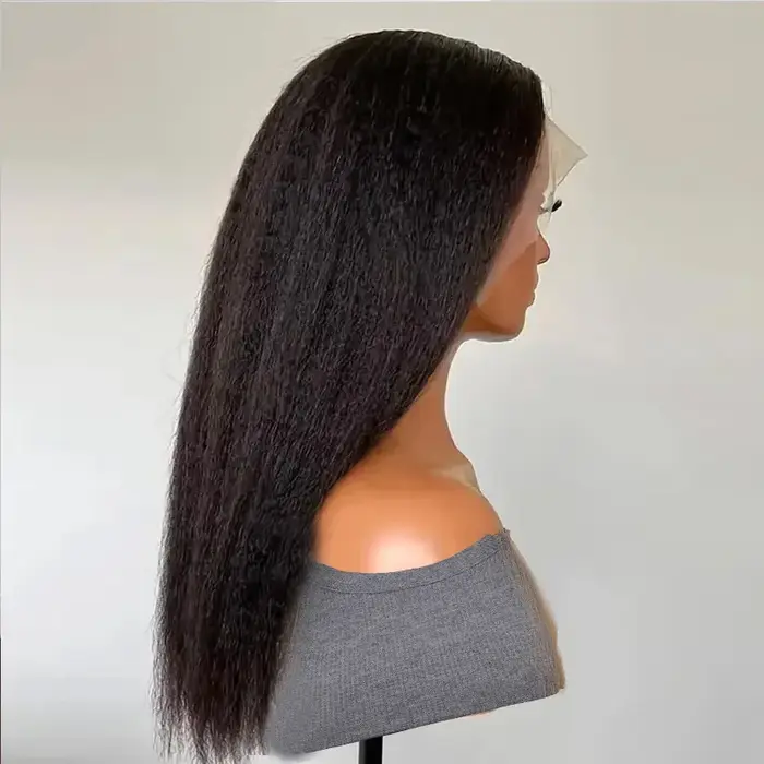 Perruque Lace Front Wig synthétique Yaki noire, 30 pouces, densité 180, perruque lisse et crépue dou