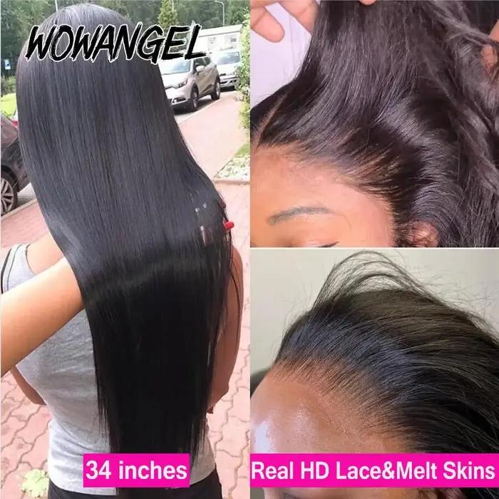 Perruque Lace Front Wig brésilienne naturelle-WOW ANGEL, cheveux lisses, 13x6, HD, pre-plucked, nais