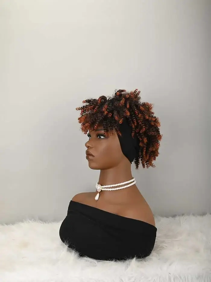 Perruque bandeau bouclée avec frange pour femme