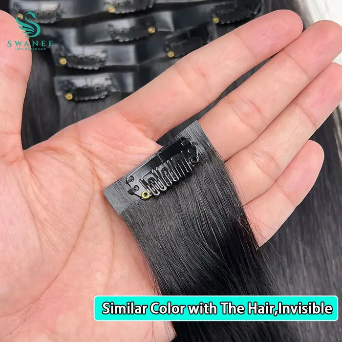 Extensions de cheveux vierges naturels à clipser, cheveux humains vietnamiens lisses, noirs naturels