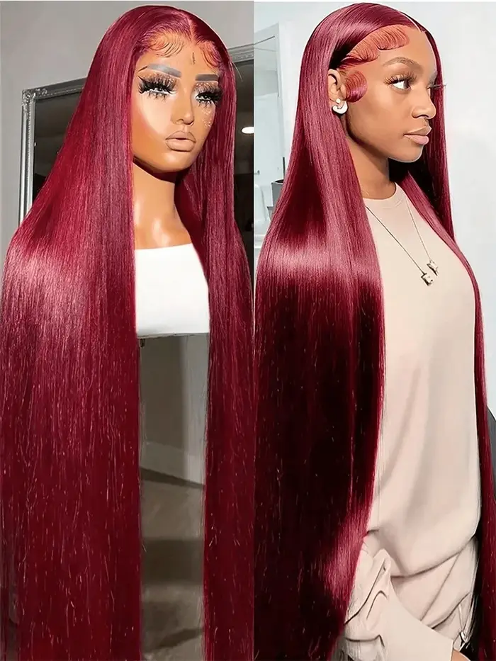 Perruque Lace Front Rouge Bourgogne 99J 13x4 avec Dentelle Transparente