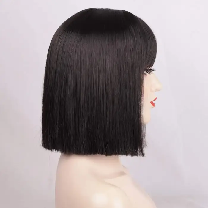 Perruque Bob noire avec frange, perruque courte noire adaptée aux perruques pour femmes, perruque sy