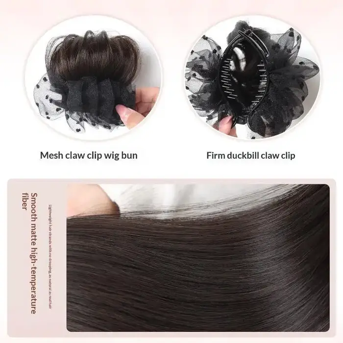 Chignon synthétique à clipser avec décoration en tulle