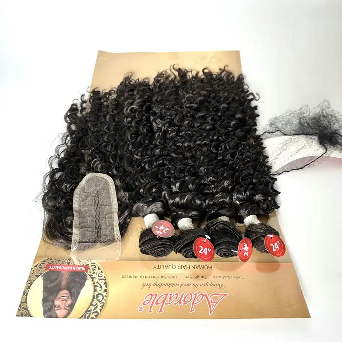 Adorables lots de cheveux afro bouclés crépus de 24 pouces avec closure