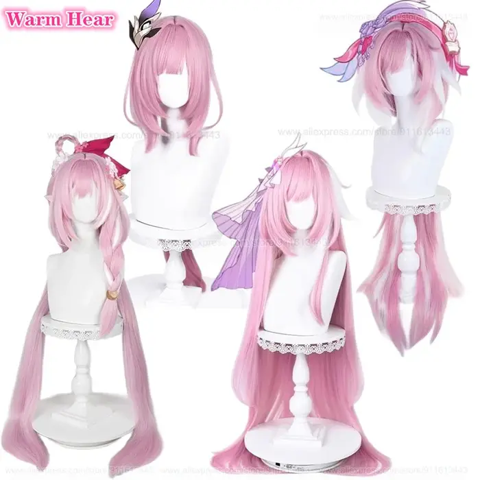 4 Styles Elysia jeu de cheveux synthétiques 80 cm/120 cm de Long rose Cosplay perruques avec oreilles