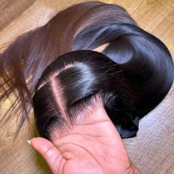 Perruques de cheveux humains Bling Hair 6x9 lisses et soyeuses sans colle avec dentelle frontale pou