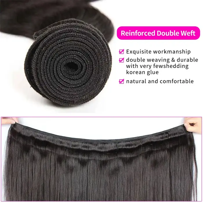 Extensions de cheveux humains vierges brésiliens lisses 12A non traités, double trame, 14-30 pouces