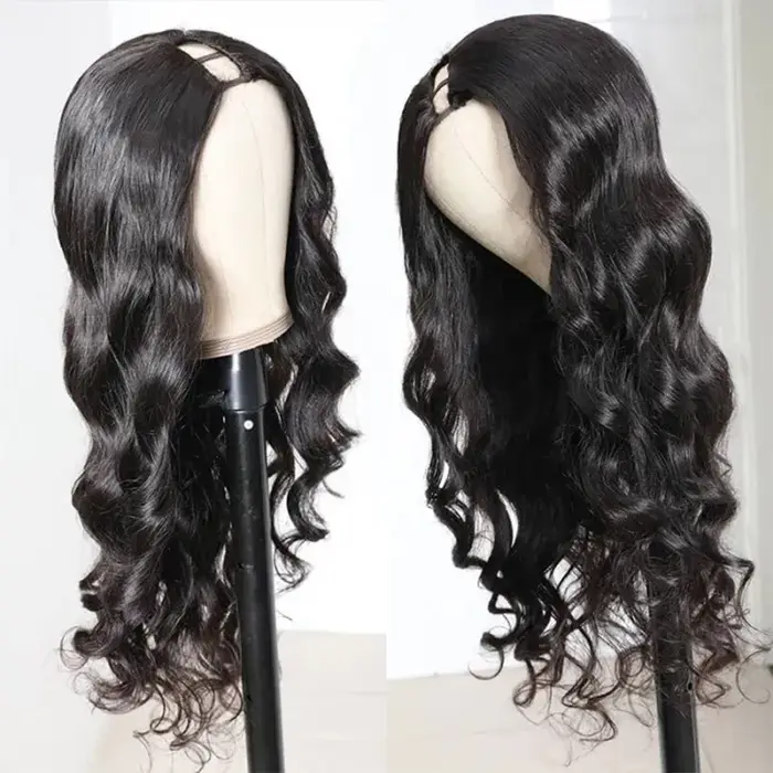 Perruque V Part Body Wave en cheveux humains, version améliorée, sans colle, pour débutantes, à clips, sans besoin de laisser de cheveux apparents, sans colle, sans couture, densité 250%