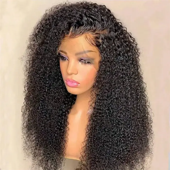 Perruque Lace Front Wig naturelle brésilienne vierge, cheveux bouclés, 13x4, densité 250, pre-plucke