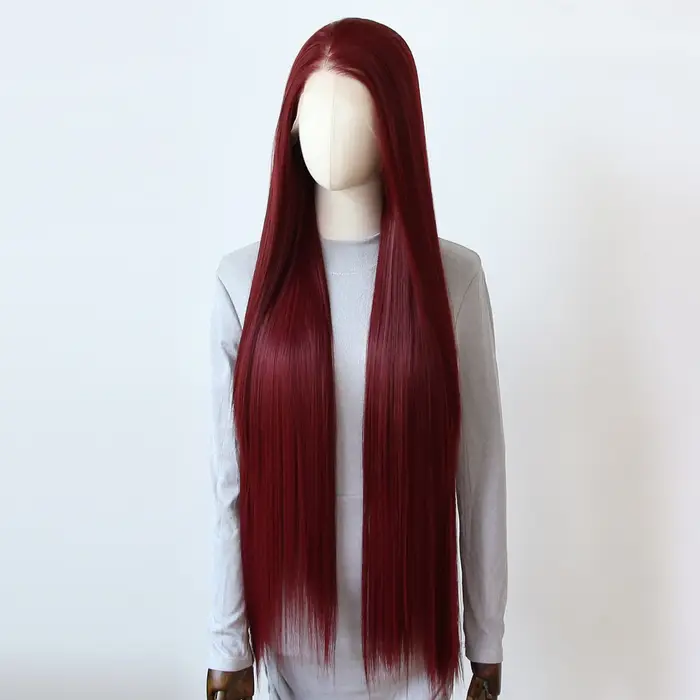 Perruque Lace Front Wig synthétique rouge vin