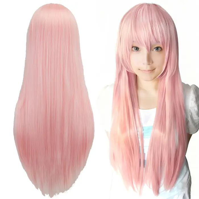 Perruque synthétique lisse rose avec frange pour Anime Hinagiku Katsura Cosplay Megurine Luka