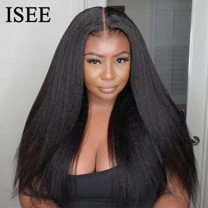 ISEE-Go Glueless Lace Front Wig for Women, Kinky Straight Human Hair Wigs, 6tage HD, Pre-Cut, Preplu