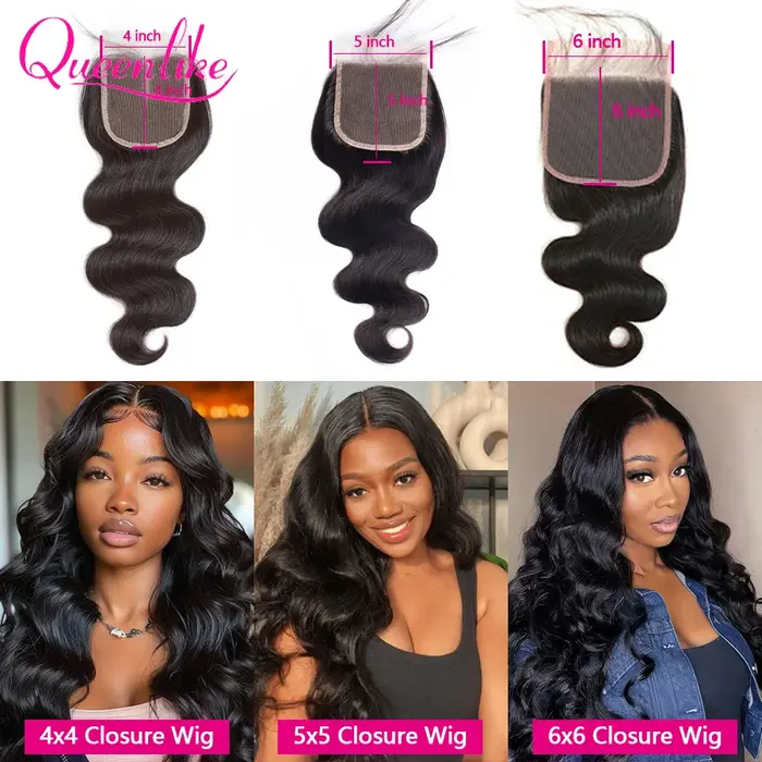 Queenlike 26 28 30 32 pouces paquets de vague de corps 100% cheveux humains avec 4x 4/5x5 fermeture 