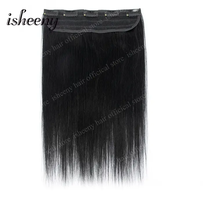 Extensions de cheveux humains Remy brésiliens à clipser, une seule pièce, 5 clips, 14-20 pouces, lis
