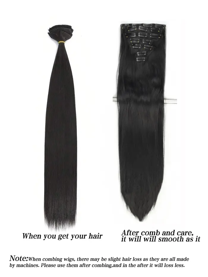 Extensions de cheveux synthétiques longues à clipser