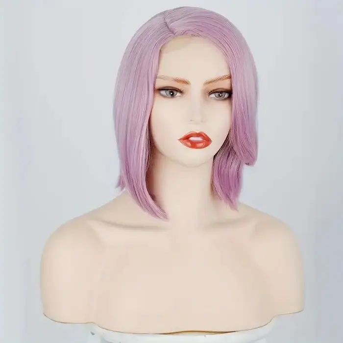 Perruque Chic pour femmes, longueur d'épaule, violet lavande, cheveux synthétiques lisses avec raie 