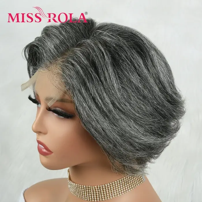 Miss Rola brésilien 4X4 dentelle avant perruques de cheveux humains reflets gris # 44 perruque