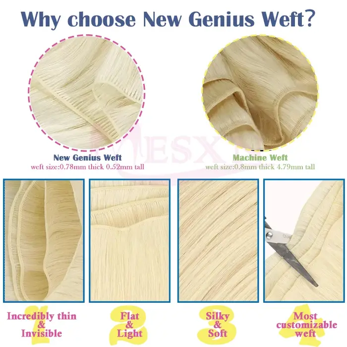 MESXN nouveau génie cheveux trames Extensions