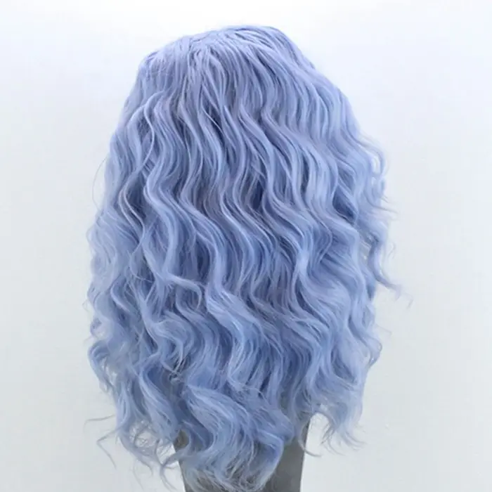 Perruque Bob Lace Front Wig synthétique ondulée bleu clair