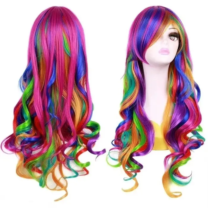 Nouvelles perruques synthétiques tendance aux couleurs arc-en-ciel, cheveux longs pour les fêtes, co