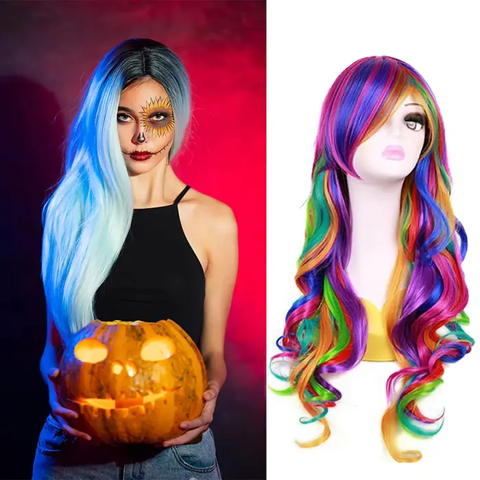 Nouvelles perruques synthétiques tendance aux couleurs arc-en-ciel