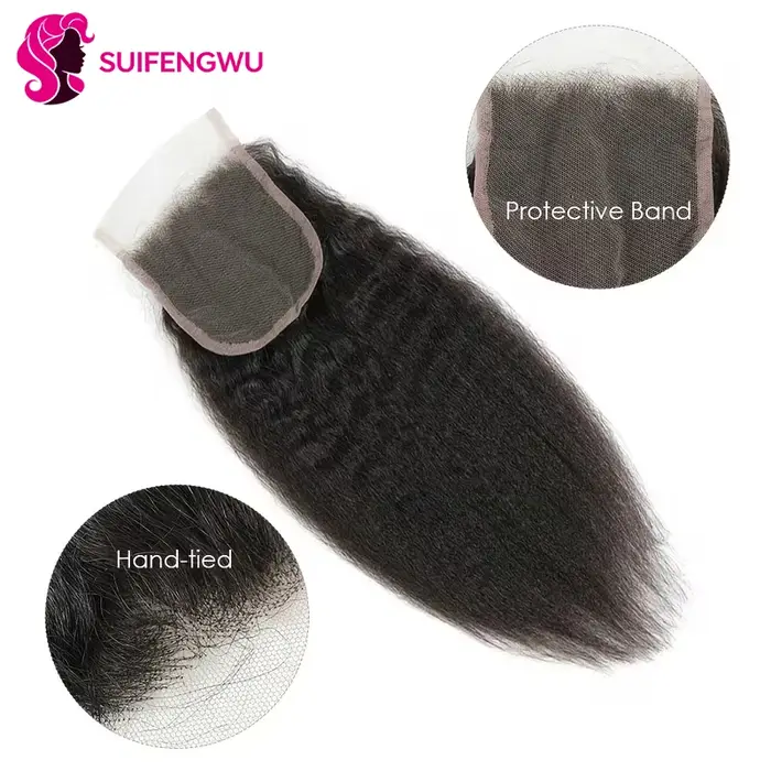 12A Kinky Straigh tssage Cheveux Humains Avec Fermeture 4X4 Closure Human Hair meche Tissages brésil