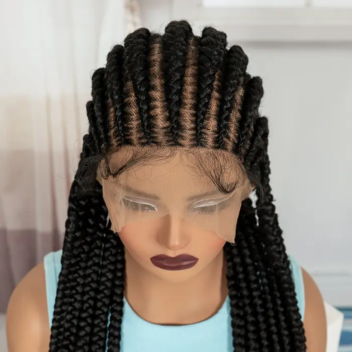 Perruques tressées Full Lace Cornrow 32 pouces, perruques synthétiques tressées sans nœuds, tresses 