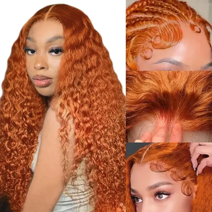 Perruque de cheveux humains au gingembre 250 densité 13X6 Hd perruque frontale en dentelle vague pro
