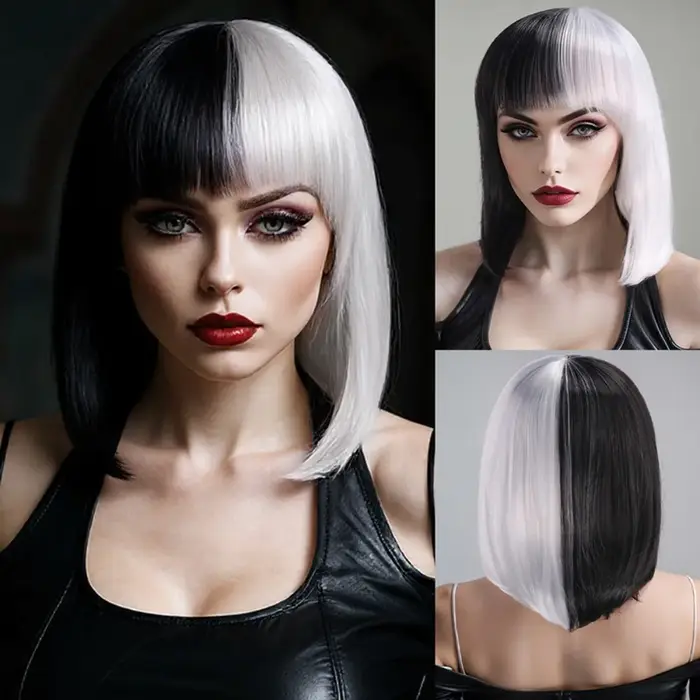 Perruques De Cosplay pour fête d'halloween CRUELLA Deville De Vil
